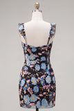 Yellow Floral Sequin Bodycon Short Homecoming Dress
