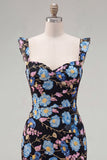 Yellow Floral Sequin Bodycon Short Homecoming Dress