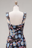 Yellow Floral Sequin Bodycon Short Homecoming Dress