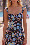 Yellow Floral Sequin Bodycon Short Homecoming Dress