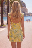 Yellow Floral Sequin Bodycon Short Homecoming Dress