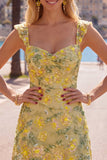 Yellow Floral Sequin Bodycon Short Homecoming Dress