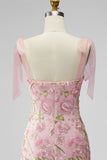 Pink Sequin Floral Embroidered Short Homecoming Dress