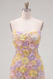 Strapless Floral Bodycon Pink Homecoming Dress with Beading