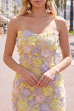 Strapless Floral Bodycon Pink Homecoming Dress with Beading