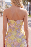 Strapless Floral Bodycon Pink Homecoming Dress with Beading