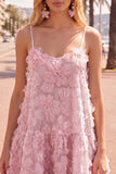 Blue A Line Spaghetti Straps 3D Floral Homecoming Dress with Beading