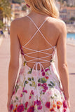 Pink Red Flower Embroidered A Line Short Homecoming Dress with Lace-up Back