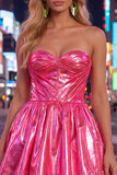 Green Strapless A Line Corset Metallic Satin Mini Homecoming Dress