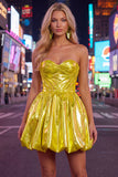 Green Strapless A Line Corset Metallic Satin Mini Homecoming Dress
