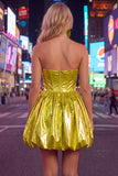 Green Strapless A Line Corset Metallic Satin Mini Homecoming Dress
