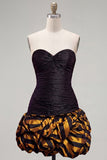 Sweetheart Black Golden Ruched Homecoming Dress