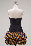 Sweetheart Black Golden Ruched Homecoming Dress