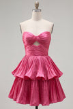 Green Strapless Tiered Cut Out A Line Homecoming Dress