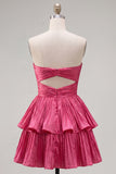 Green Strapless Tiered Cut Out A Line Homecoming Dress