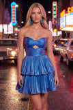Green Strapless Tiered Cut Out A Line Homecoming Dress