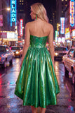 Metallic Fuchsia Strapless High Low Homecoming Dress with Pockets