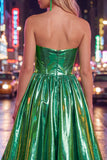 Metallic Fuchsia Strapless High Low Homecoming Dress with Pockets