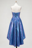 Metallic Fuchsia Strapless High Low Homecoming Dress with Pockets