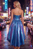 Metallic Fuchsia Strapless High Low Homecoming Dress with Pockets
