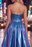 Metallic Fuchsia Strapless High Low Homecoming Dress with Pockets