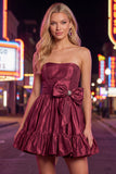Strapless Blue A Line Short Homecoming Dress with Bow