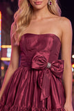 Strapless Blue A Line Short Homecoming Dress with Bow