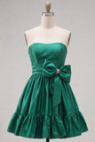 Strapless Blue A Line Short Homecoming Dress with Bow