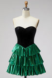 Sweetheart A Line Metallic Black Green Homecoming Dress