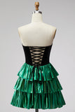 Sweetheart A Line Metallic Black Green Homecoming Dress