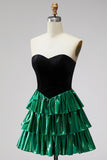 Sweetheart A Line Metallic Black Green Homecoming Dress
