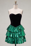 Sweetheart A Line Metallic Black Green Homecoming Dress