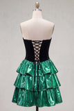 Sweetheart A Line Metallic Black Green Homecoming Dress