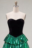 Sweetheart A Line Metallic Black Green Homecoming Dress