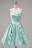 Yellow A Line Satin Strapless Homecoming Dress