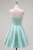 Yellow A Line Satin Strapless Homecoming Dress