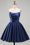 Yellow A Line Satin Strapless Homecoming Dress