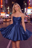 Yellow A Line Satin Strapless Homecoming Dress