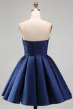 Yellow A Line Satin Strapless Homecoming Dress