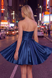 Yellow A Line Satin Strapless Homecoming Dress