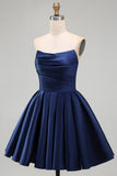 Yellow A Line Satin Strapless Homecoming Dress