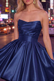 Yellow A Line Satin Strapless Homecoming Dress
