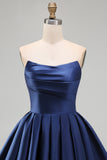 Yellow A Line Satin Strapless Homecoming Dress
