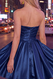 Yellow A Line Satin Strapless Homecoming Dress