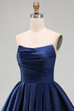 Yellow A Line Satin Strapless Homecoming Dress