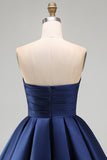 Yellow A Line Satin Strapless Homecoming Dress