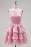 One Shoulder Tiered Ruffle A Line Dark Green Homecoming Dress