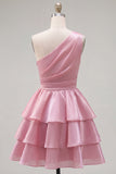 One Shoulder Tiered Ruffle A Line Dark Green Homecoming Dress