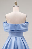 Off the Shoulder Blue A Line Short Homecoming Dress with Beading
