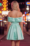 Off the Shoulder Blue A Line Short Homecoming Dress with Beading